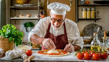 Pizza chef in Naples, Italy, preparing a pizza, AI generated, AI generated, Europe
