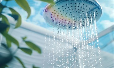 Water streaming down from a shower head with a soft-focus background AI generated