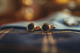 Elegant cufflinks placed on a shirt, symbolizing sophisticated style, AI generated