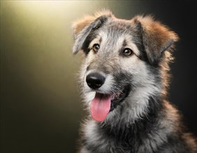 Dog, Czech Wolfhound, portrait, head only, puppies, dark background, AI generated, AI generated