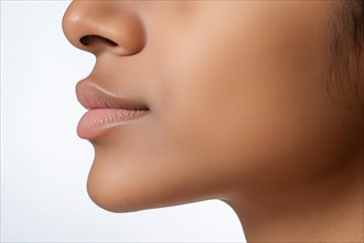 Close up of side profile view of young woman with beautiful lips. KI generiert, generiert, AI