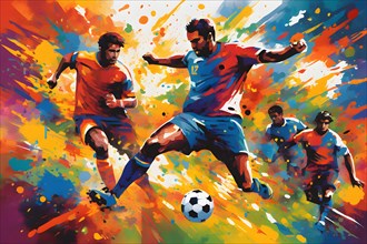 Abstract oil painting hinting at a football match, AI generated