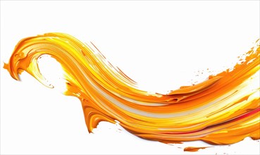 A brush glides across a white canvas. Orange, yellow and red gradient paint stroke. Abstract