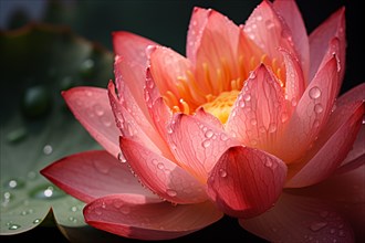 Close up of pink Lotus flower with water drops. KI generiert, generiert, AI generated