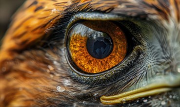 Close-up of an eagle's eye with detailed feathers and sharp focus AI generated