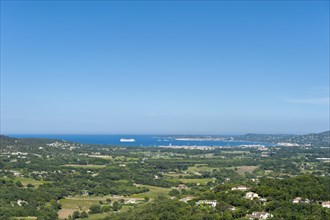 Landscape with view of the Gulf of Saint-Tropez from Grimaud Castle, Grimaud-Village, Var,