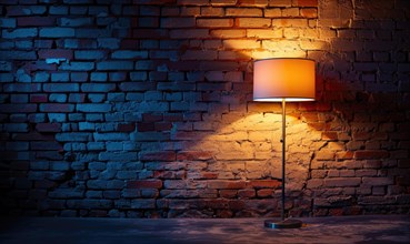 Cozy atmosphere created by a table lamp casting warm light on an old brick wall AI generated