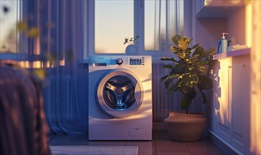 Modern washing machine in the kitchen AI generated