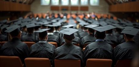 A group of students wearing graduation caps attending a ceremony, AI generated