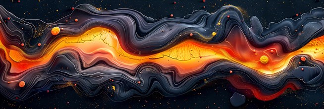 Abstract digital artwork with fluid glowing shapes on a black background conveying warmth and