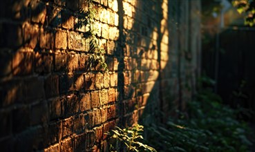 Shadows cast on a brick wall during a warm sunset light AI generated