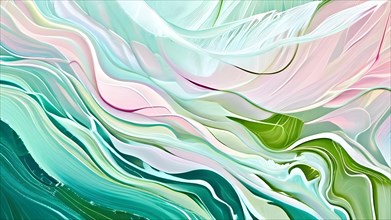 Abstract painting with flowing lines intertwine organic shapes symbolizing springs awake, AI