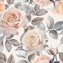 Floral watercolor pattern with delicate roses and foliage AI generated