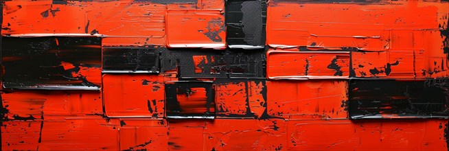 Rugged abstract texture resembling red and black painted bricks, banner 3:1 wide style, horizontal