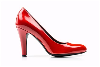 Single red high heel shoe on white background. KI generiert, generiert, AI generated