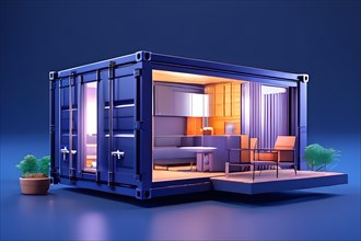 Shipping container converted into a small house employing a minimalist design, AI generated