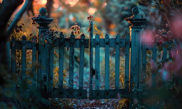 A dreamy, ornamental gate stands open during the enchanting blue hour AI generated