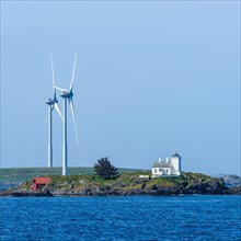 Windmills over Fjord, HAUGESUND, North Sea in Rogaland County, Akrafjord, Norway, Europe