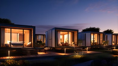 Cozy tiny houses nestled together forming a clustered colony, AI generated