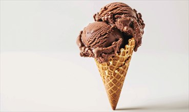 Chocolate ice cream cone on white background AI generated