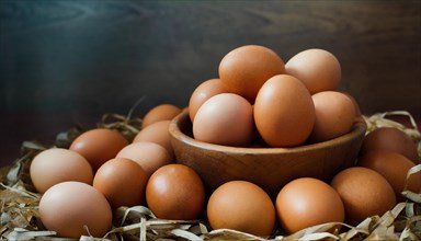 Food, fresh brown hen's eggs, free range eggs, AI generated, AI generated