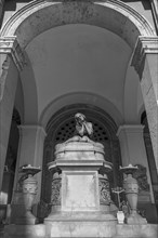 Sculpture in a hall at the Monumental Cemetery, Cimitero monumentale di Staglieno), Genoa, Italy,