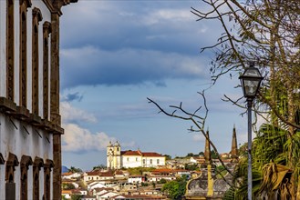 View of the historic city of Ouro Preto in Minas Gerais with its towers and churches, Ouro Preto,