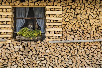 House wall with firewood, near Mittenwald, Werdenfelser Land, Upper Bavaria, Bavaria, Germany,