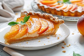 Single slice of peach fruit tart. KI generiert, generiert, AI generated