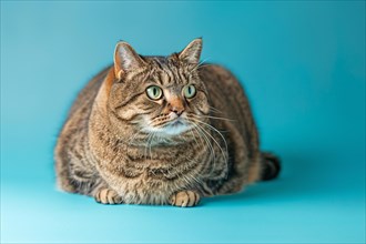 Portrait of severely overweight fat cat on studio background. KI generiert, generiert, AI generated