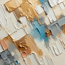 Dynamic abstract painting with textured gold and silver paint strokes, AI generated