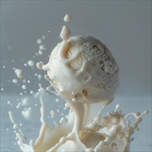 Vanilla ice cream scoop melting slowly, closeup view AI generated