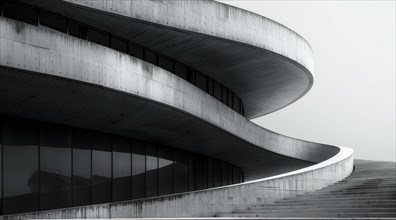 Monochrome image of fluid architectural curves of a modern building, ai generated, AI generated