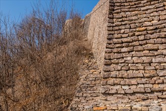 Section of mountain forest wall made of flat stones located in Boeun, South Korea, Asia