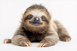 Cute baby sloth on white studio background. KI generiert, generiert, AI generated