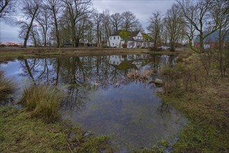 Manor house with extinguishing pond, Othenstorf, Mecklenburg-Vorpommern, Germany, Europe