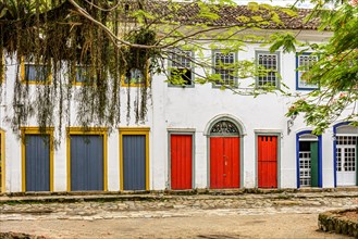 Facade of historic houses in the city of Paraty in Rio de Janeiro, Brasil