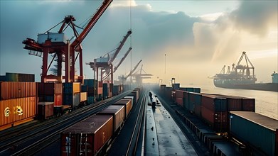 Bustling container terminal, AI generated