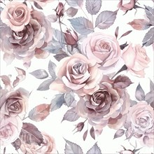 Seamless watercolor pattern with rose blossoms in pastel tones AI generated