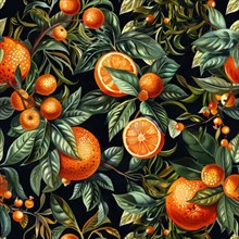 Watercolor seamless pattern with detailed oranges and fruits in a rich and vibrant arrangement AI