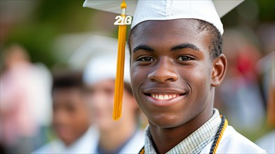Young man in a graduation cap and gown smiling proudly, AI generated