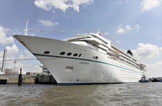 AMADEA, Large cruise ship at a pier with blue sky in the background, Hamburg, Hanseatic City of