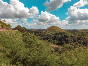Scenic view of the famous Chocolate Hills in Bohol Philippines during the summer