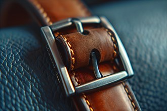 Close-up of a stylish leather belt highlighting the detailed craftsmanship and stitching, AI