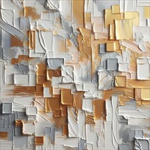 Dynamic abstract painting with gold and white brush strokes, AI generated
