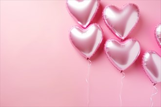 Heart shaped foil balloons on pink background. KI generiert, generiert, AI generated