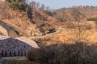 Landscape of entrance to Sanseong mountain park through main gate of Samnyeon Mountain Fortress