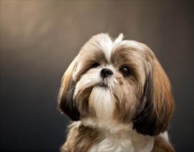 Dog, Shih-Tzu, portrait, head only, puppies, dark background, AI generated, AI generated
