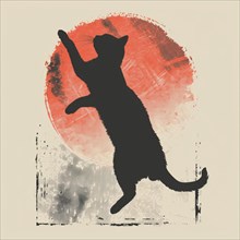 Minimalist design of a cat silhouette against a soft red splash in an abstract style, AI generated