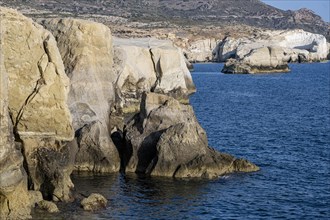 White rocks on the coast near Sarakinikoer, Milos, Cyclades, Greece, Europe
